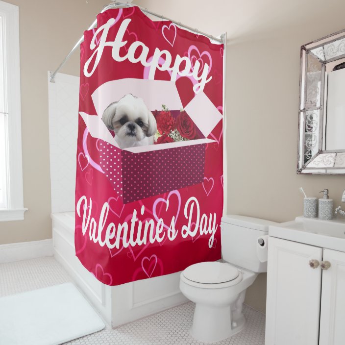Shih tzu Valentine's Day Shower Curtain, Cute Dog Shower Curtain
