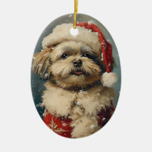 Shih Tzu Vintage Christmas Ceramic Ornament