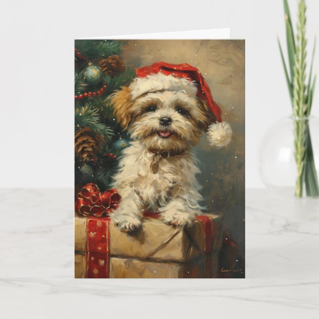 Shih Tzu vintage personalized Christmas Holiday Card (Front)