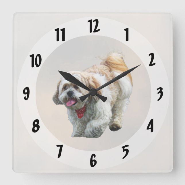 Shih Tzu Walking Square Wall Clock (Front)