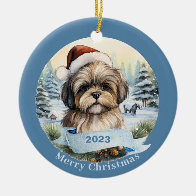 Shih Tzu  watercolor dog art Ceramic Ornament (Front)
