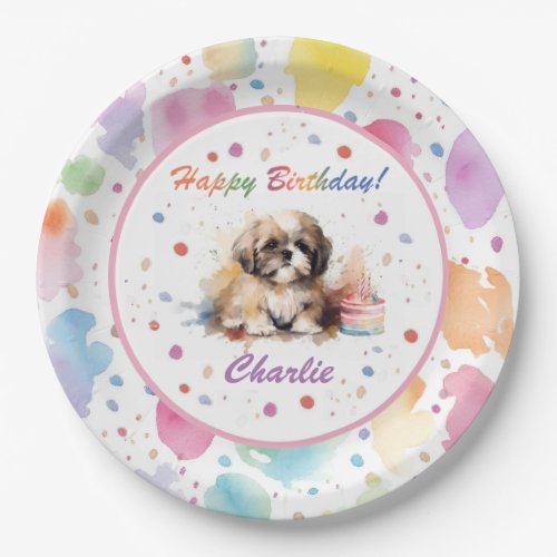 Shih Tzu Watercolor Paper Plate