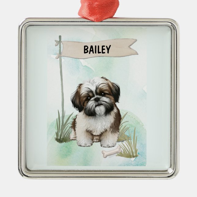  Shih Tzu Watercolor Personalized Dog Metal Ornament (Front)