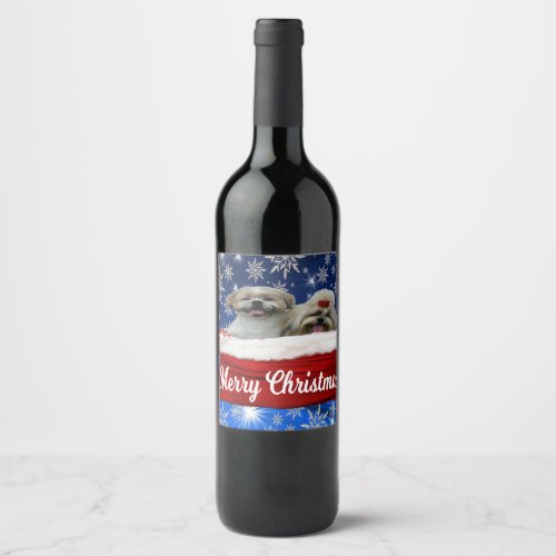 Shih tzu Wine Bottle Christmas Wine Label