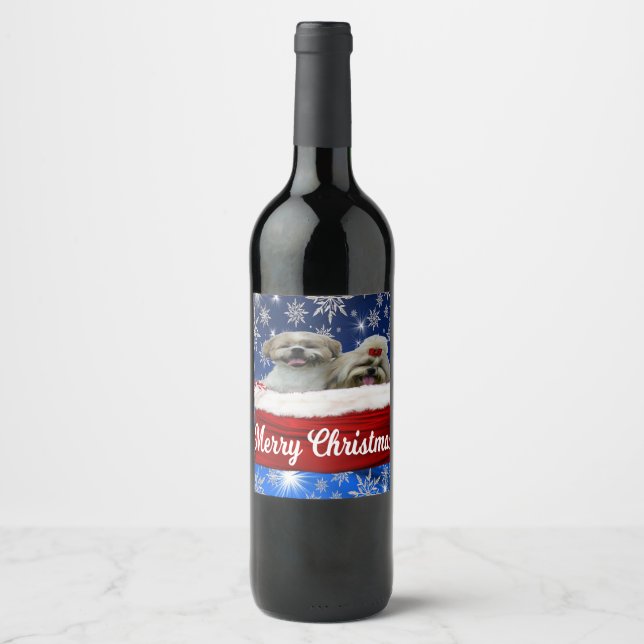 Shih tzu Wine Bottle, Christmas Wine Label (Front)