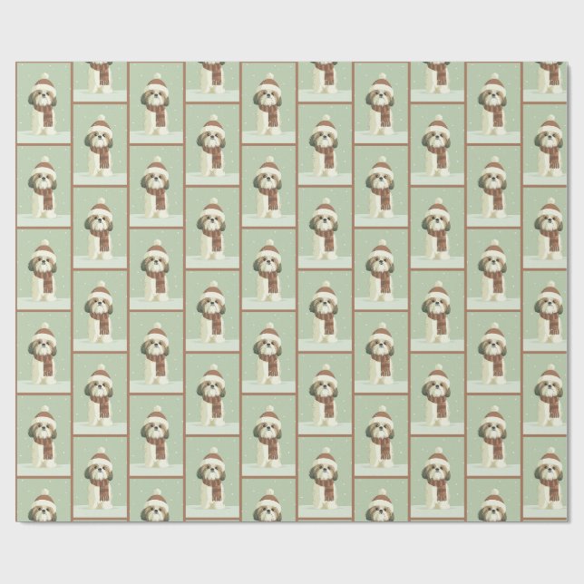 Shih Tzu Winter Pattern Wrapping Paper (Flat)