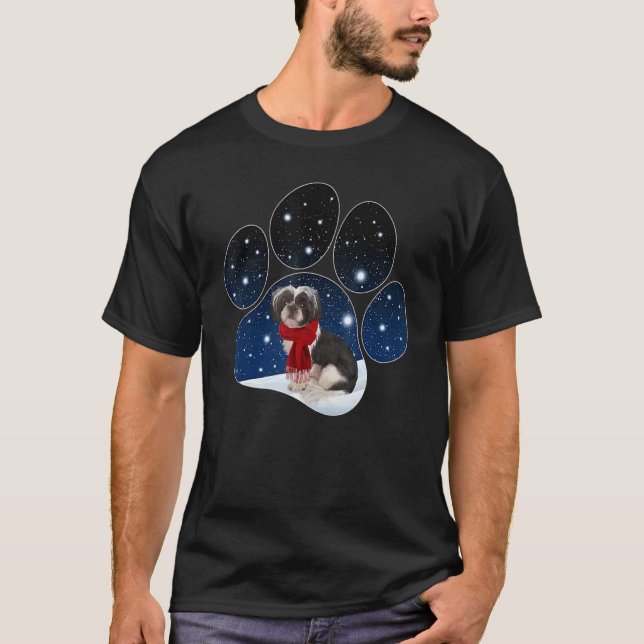 Shih tzu Winter Snow Paw Dogs Christmas T-Shirt (Front)