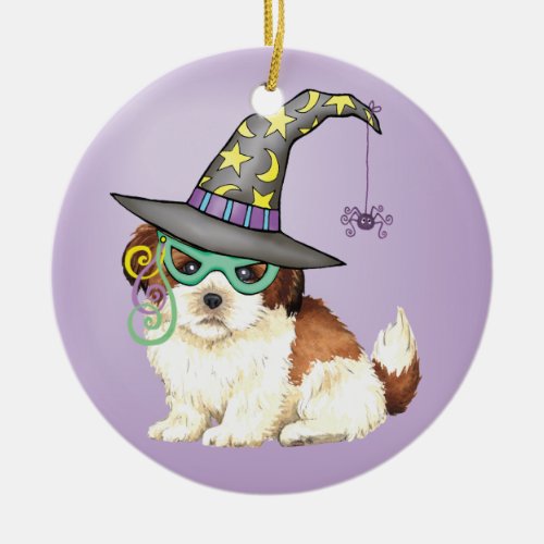 Shih Tzu Witch Ceramic Ornament