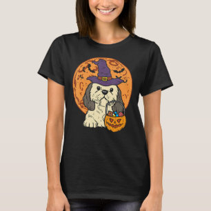 Shih Tzu Witch Moon Jack O Lantern Halloween T-Shirt