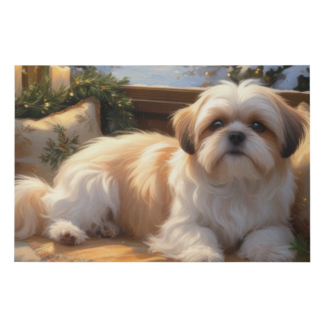 Shih Tzu with Christmas Lights Holiday  Faux Canvas Print (Front)