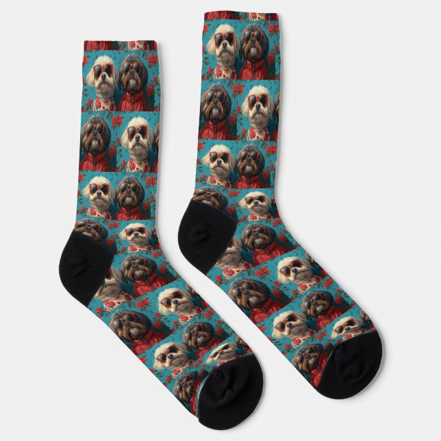 Shih Tzu with Heart Roses Valentine's Day  Socks (Right)