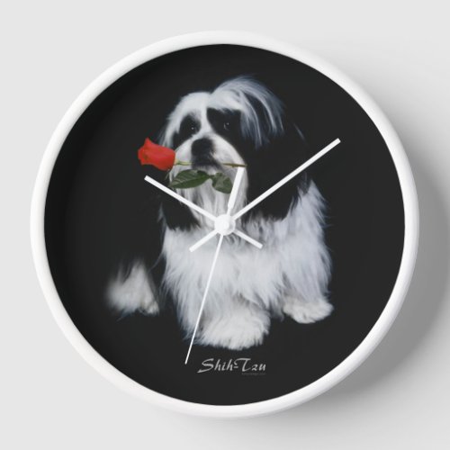 Shih Tzu With Rose Clock