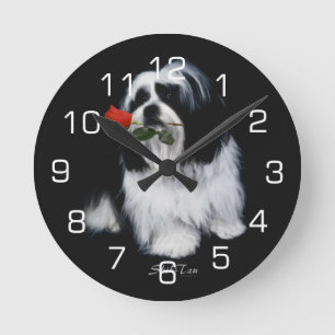 Shih Tzu With Rose Round Clock