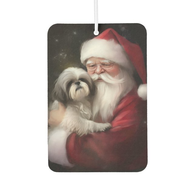 Shih Tzu With Santa Claus Festive Christmas  Air Freshener (Front)