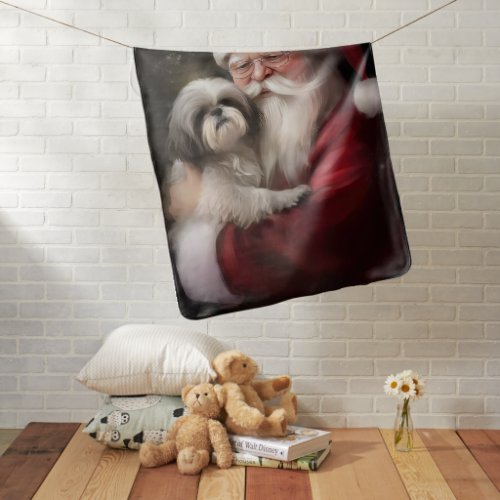 Shih Tzu With Santa Claus Festive Christmas  Baby Blanket