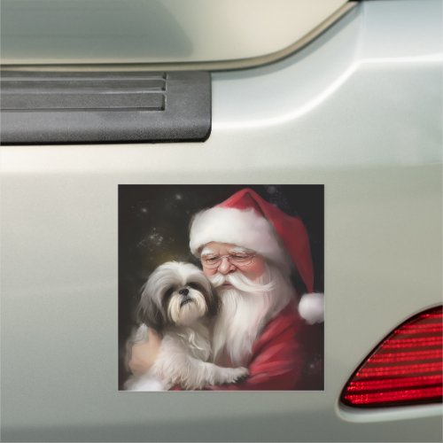 Shih Tzu With Santa Claus Festive Christmas  Car Magnet