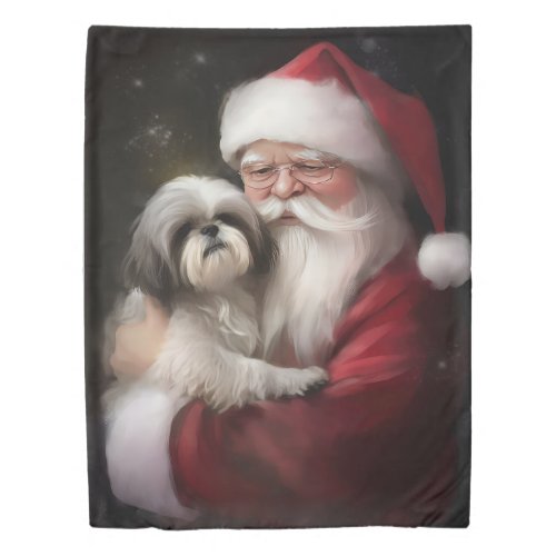 Shih Tzu With Santa Claus Festive Christmas  Duvet Cover