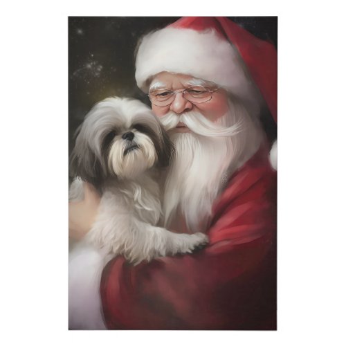 Shih Tzu With Santa Claus Festive Christmas  Faux Canvas Print