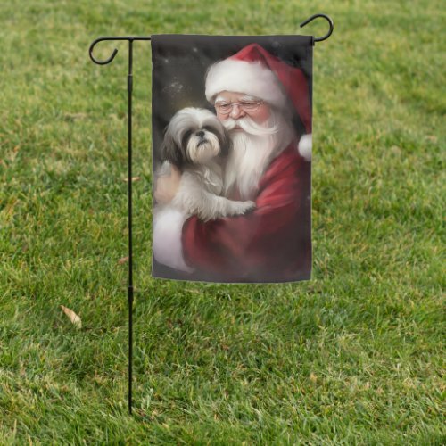 Shih Tzu With Santa Claus Festive Christmas  Garden Flag