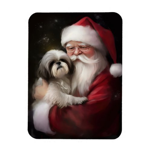 Shih Tzu With Santa Claus Festive Christmas  Magnet