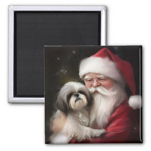 Shih Tzu With Santa Claus Festive Christmas  Magnet