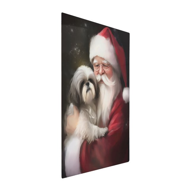 Shih Tzu With Santa Claus Festive Christmas  Metal Print (3/4)