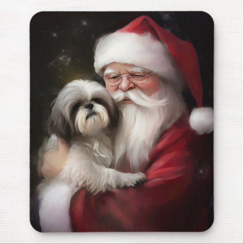 Shih Tzu With Santa Claus Festive Christmas  Mouse Pad