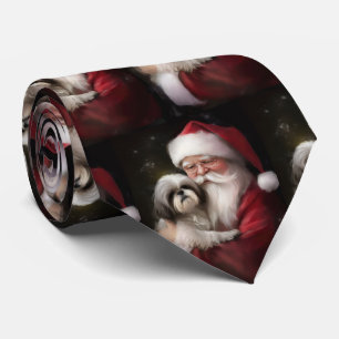Shih Tzu With Santa Claus Festive Christmas  Neck Tie
