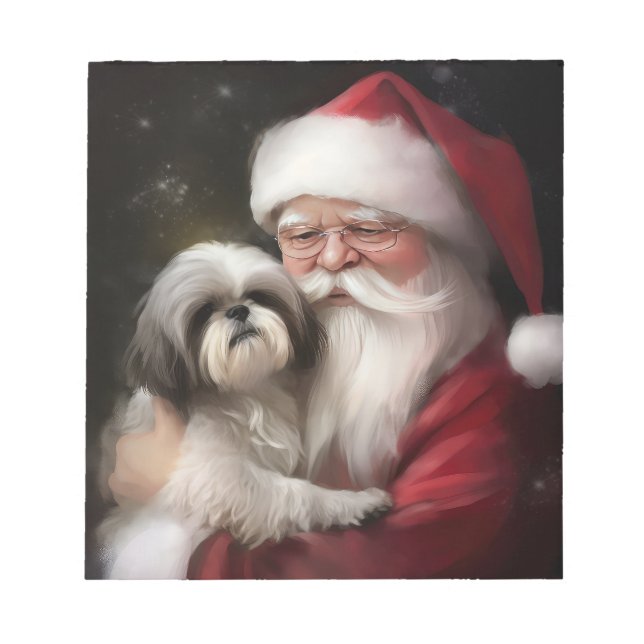 Shih Tzu With Santa Claus Festive Christmas  Notepad (Front)