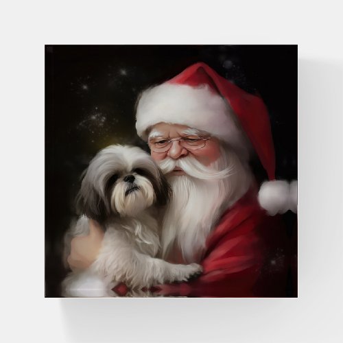 Shih Tzu With Santa Claus Festive Christmas  Paperweight