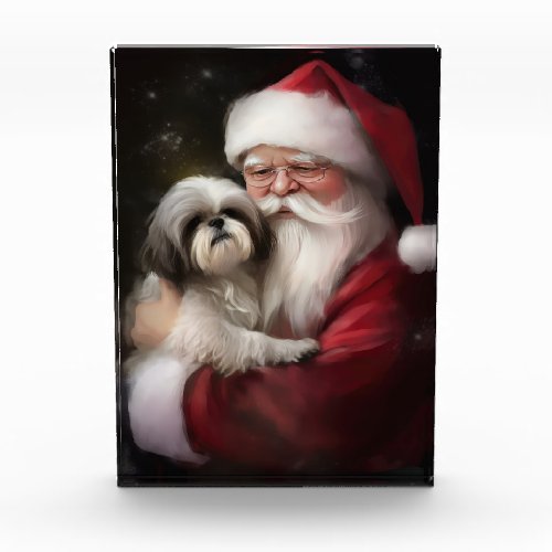 Shih Tzu With Santa Claus Festive Christmas  Photo Block