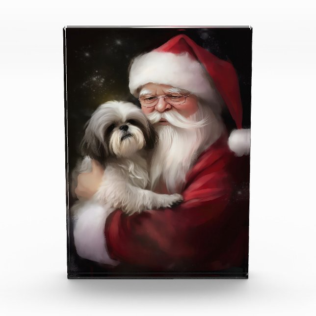 Shih Tzu With Santa Claus Festive Christmas  Photo Block (Front)