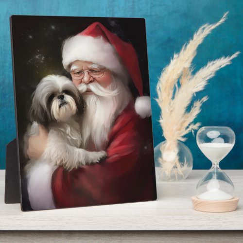 Shih Tzu With Santa Claus Festive Christmas  Plaque