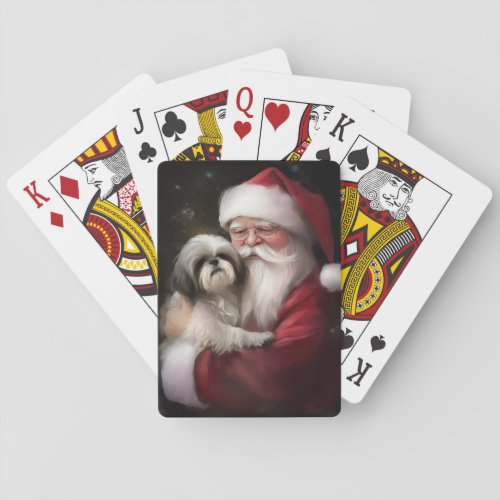 Shih Tzu With Santa Claus Festive Christmas  Playing Cards