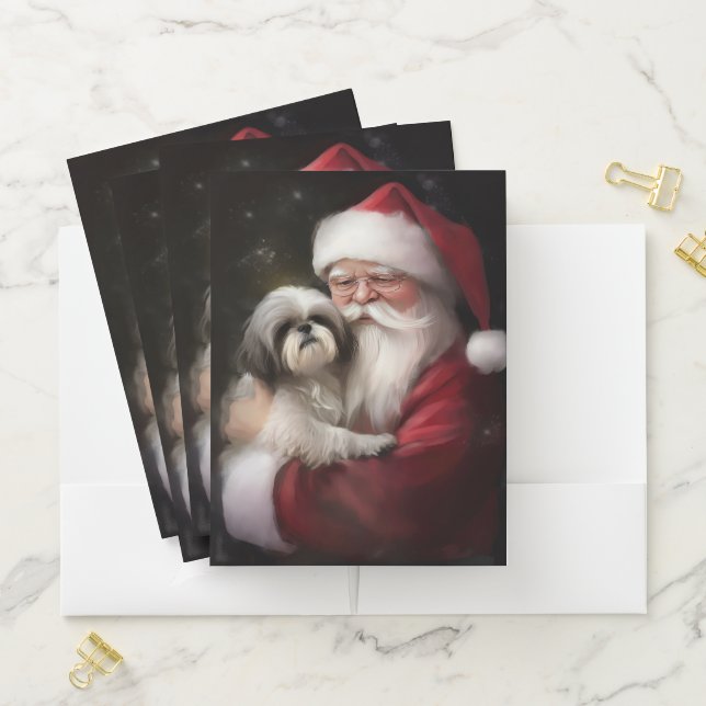 Shih Tzu With Santa Claus Festive Christmas  Pocket Folder (In Situ)