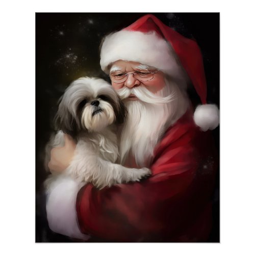 Shih Tzu With Santa Claus Festive Christmas  Poster