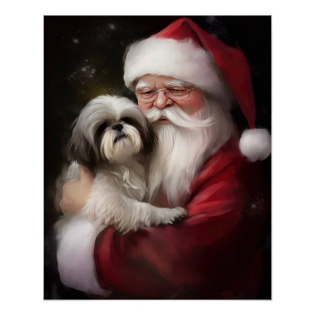 Shih Tzu With Santa Claus Festive Christmas  Poster (Front)