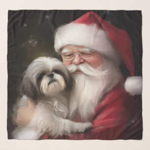 Shih Tzu With Santa Claus Festive Christmas Scarf