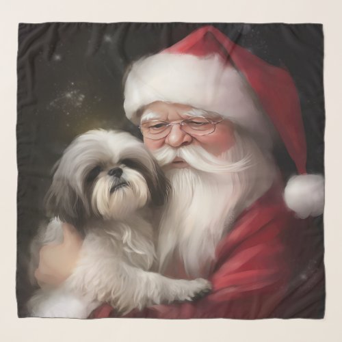 Shih Tzu With Santa Claus Festive Christmas  Scarf