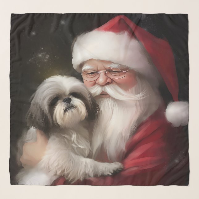 Shih Tzu With Santa Claus Festive Christmas  Scarf (Front)