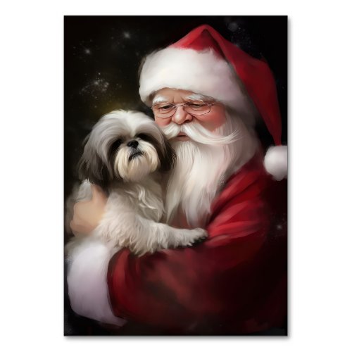 Shih Tzu With Santa Claus Festive Christmas  Table Number