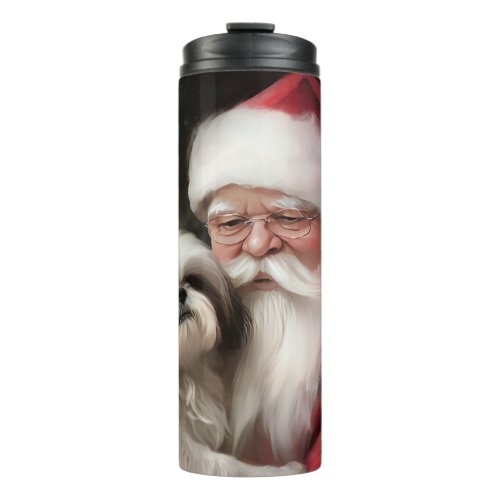 Shih Tzu With Santa Claus Festive Christmas  Thermal Tumbler