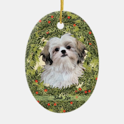 Shih Tzu Wreath Ceramic Ornament