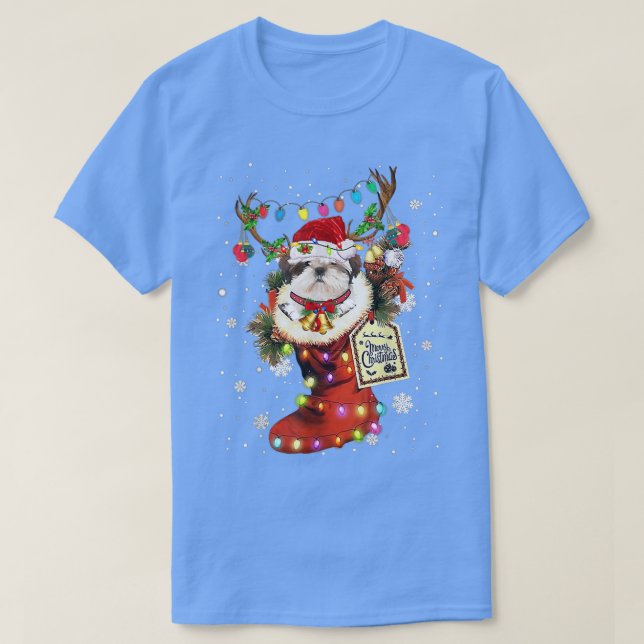 Shih Tzu Xmas Boot Christmas Sock Winter Snow  T-Shirt (Design Front)