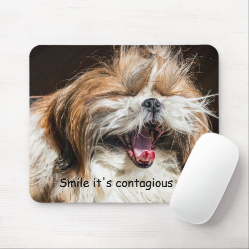 Shih tzu yawning laughing funny cute smile text mouse pad