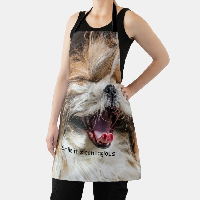 Shih tzu yawning laughing smile text customize apron (Insitu)