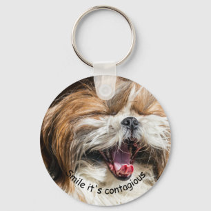 Shih tzu yawning laughing smile text customize keychain