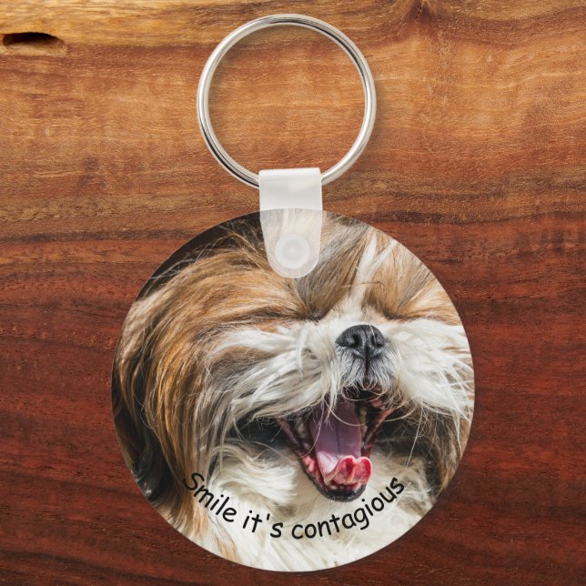 Shih tzu yawning laughing smile text customize keychain (Front)