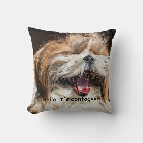 Shih tzu yawning laughing smile text customize throw pillow