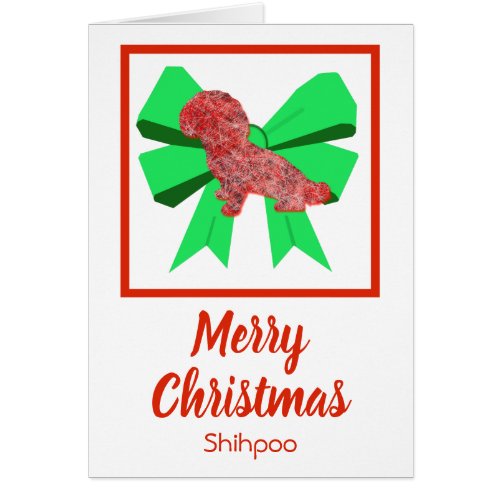 Shihpoo Cute Christmas Dog  Green Bow Card